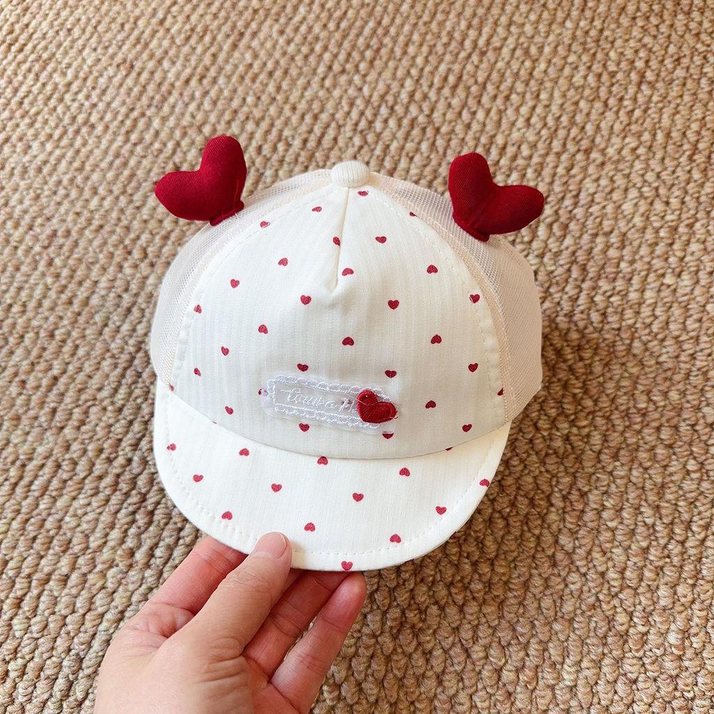 Baby Girl Boy Summer Cotton Sun Hat With Cherry Heart Dots For Newborns