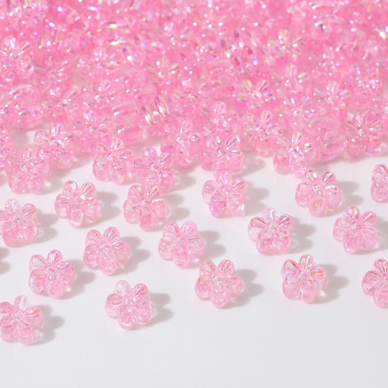 ZW08 ABCai 100pcs 7mm Plating Color Acrylic Flower Charm Beads Tiny Mix Shiny Spacer Bead Jewelry Making Diy Bracelet Material
