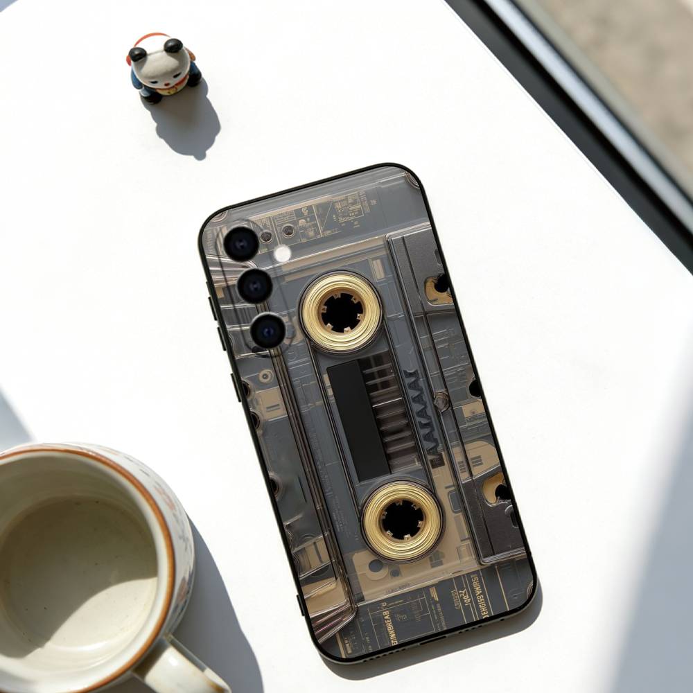

Vintage Cassette Phone Case Black Silicone Soft For Samsung Galaxy A73,A72,A71,A70,A53,A52,A51 Samsung a21