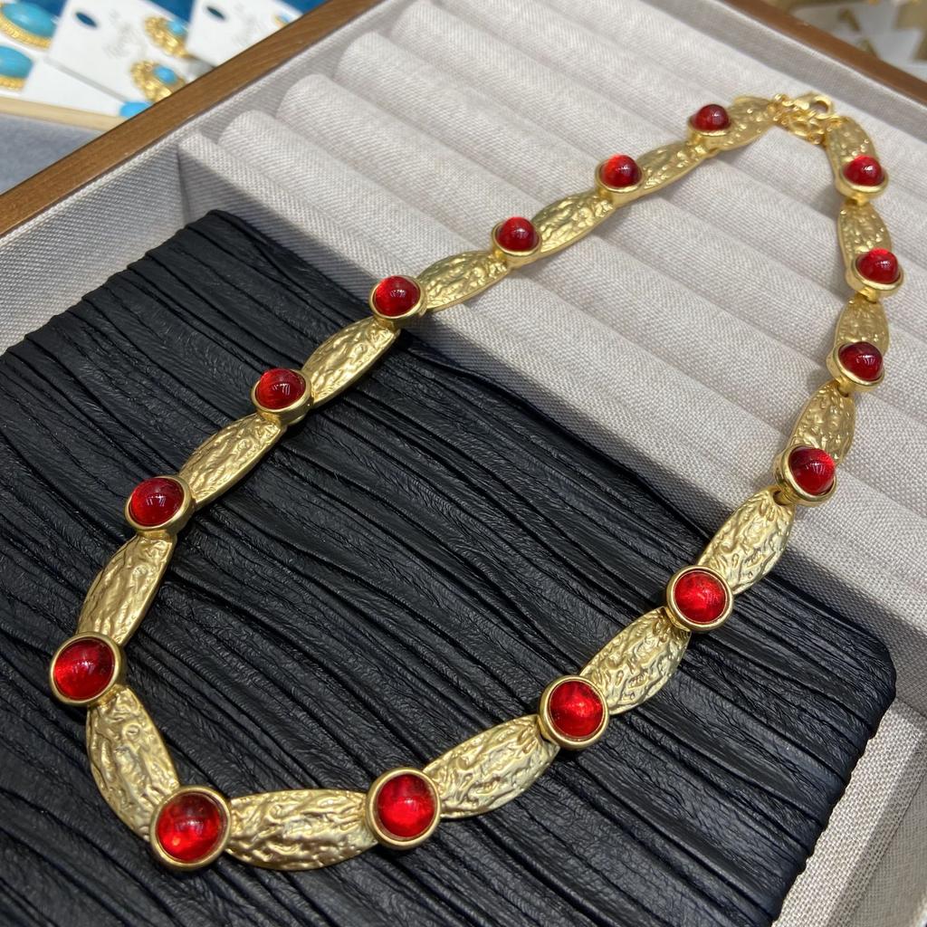 Italian Celebrity Personality Necklace Court Noble Red Glazed Necklace Set Big Red Earrings Jewelry