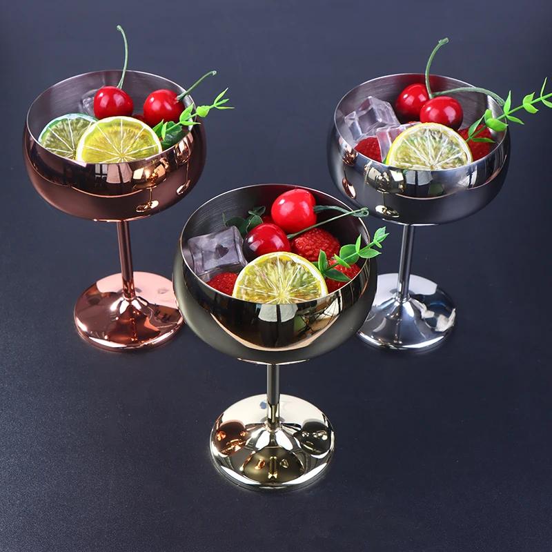 304 Stainless Steel Goblet Cocktail Glass Unbreakable Red Wine Cup Flute Cup Bar Martini Cup Metal Tall Champagne Glass