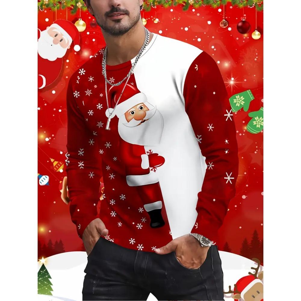 

Fashion Christmas Elements Long Sleeve T-Shirt For Men Autumn Winter Outdoor Street Casual O-Neck Tops Loose Comfortable Clothes 6XL