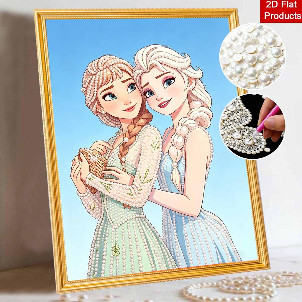 Disney Pearl Painting Frozen Anna and Elsa Sisters Handmade DIY Pearl Gem Painting Pictures Crafts Special Shape Home Wall Decoration