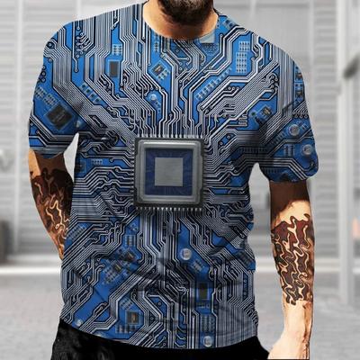 2024 Newest Circuit Board Pattern 3D Print Summer Men's T-shirt Creative Casual Electronic Chip Short Sleeve Harajuku Street Top
