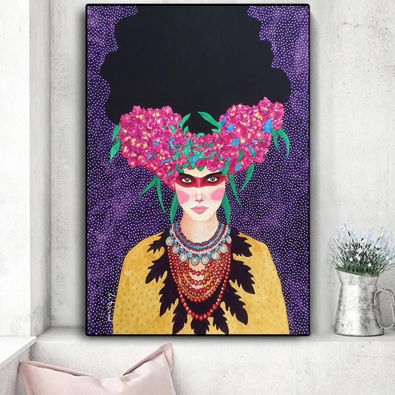 Vintage Abstract Fata Păr Floare Femei Artă Perete Pânză Pictură Moda Nordic Poster Poze de Perete Pentru Sufragerie Neîncadrat