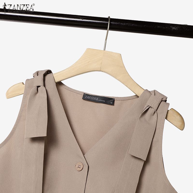 ZANZEA Women Sleeveless Blouse and Long Pants Summer Two Piece Suit Sets