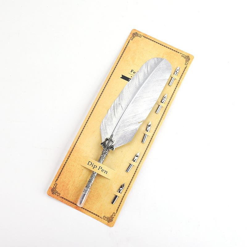 1Pc New Feather Quill Dip Pen Set with 5 Replaceable Nibs Antique Style Fountain Pen for Calligraphy Wedding Gift