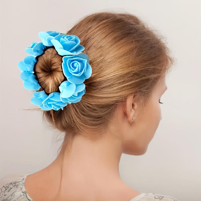 Elegant Rose Flower Hairband for Women Elastic Anti Slip Ponytail Holder with Soft Fabric, Cute Floral Design In 12 Colors Perfect for Daily Use Birt