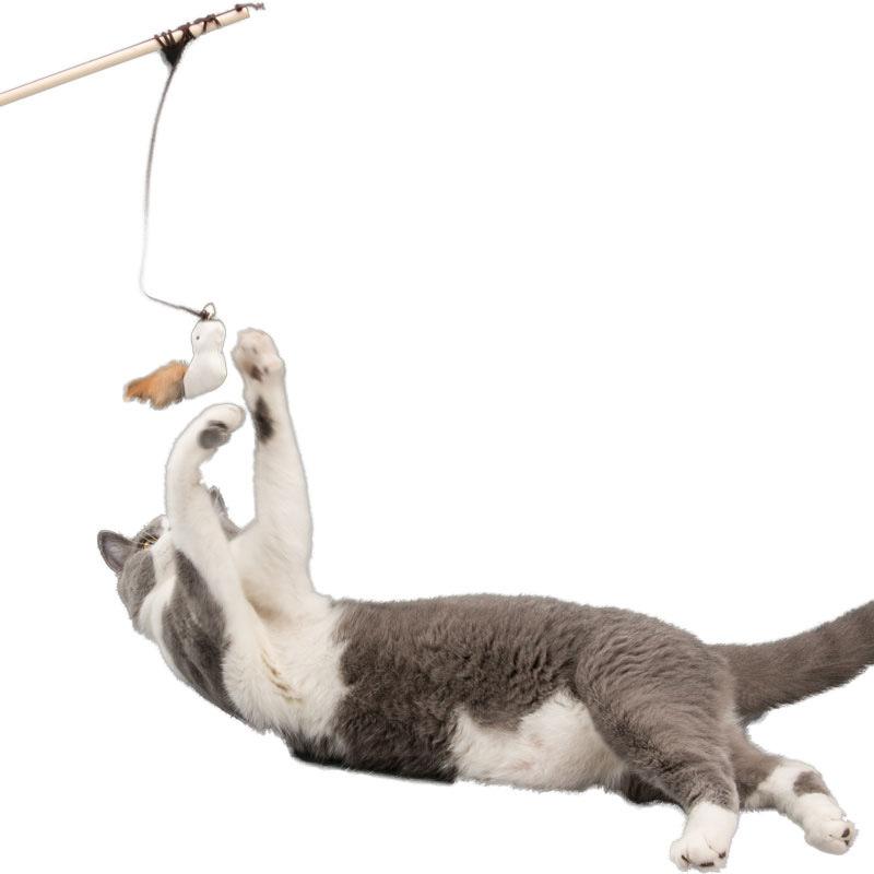 Cat Toy Cat Teaser Stick Cat Kitten Fish Toy Wooden Handmade Cat Teaser Stick Mouse Cat Toy Cat Cat Supplies