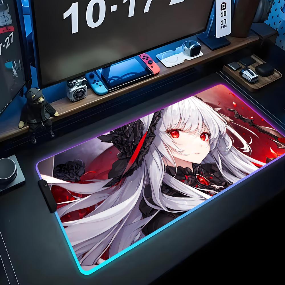 Anime Girls Mouse Pad RGB Gaming Mousepad Big LED Pad PC Desk Mat Luminous Mouse Pad Large Keyboard Mats Table Rug With Backlit