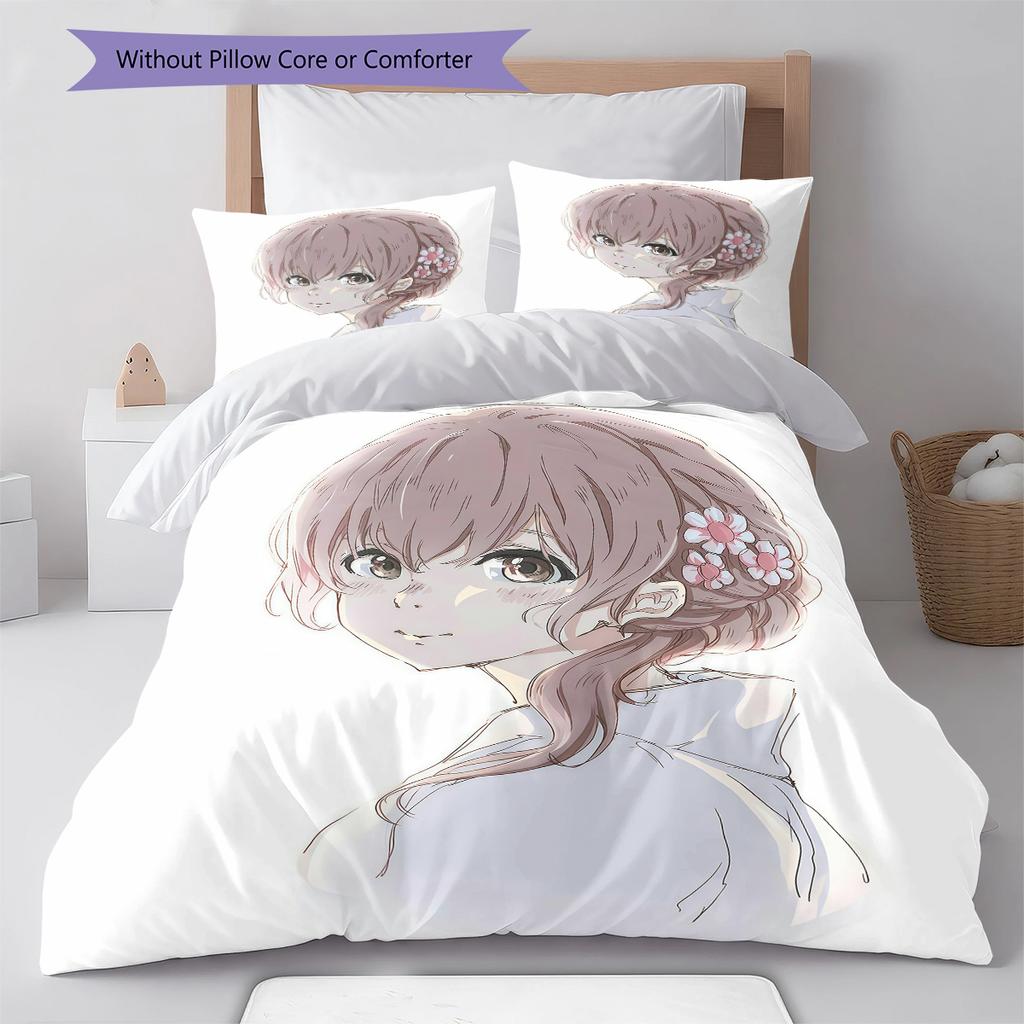 A Silent Voice Pattern Bedding,Quilt Set Quilt Cover Pillowcase Home Birthday Gift (1 * duvet cover + 2 * pillowcase, without core)
