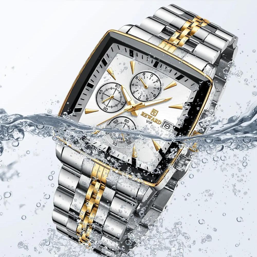 Fashion Square Quartz Watch Men's Luxury Steel Strip Business Date Chronograph Watches