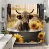 Farm Animals Highland Cattle Shower Curtain Rustic Rustic Farmhouse Plank Vintage Style Washable Shower Curtains Bathroom Decor
