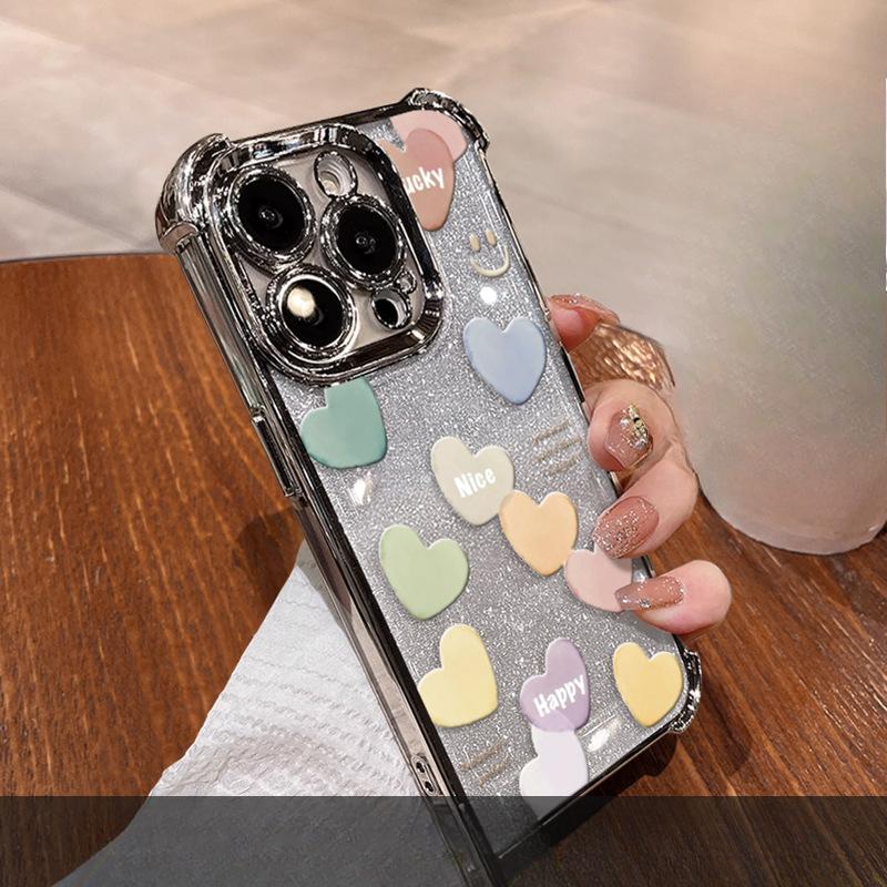Colorful Love Stand Suitable for IPhone16 IPhone Case 15promax Electroplating Anti-fall 14 High-end Sense 13
