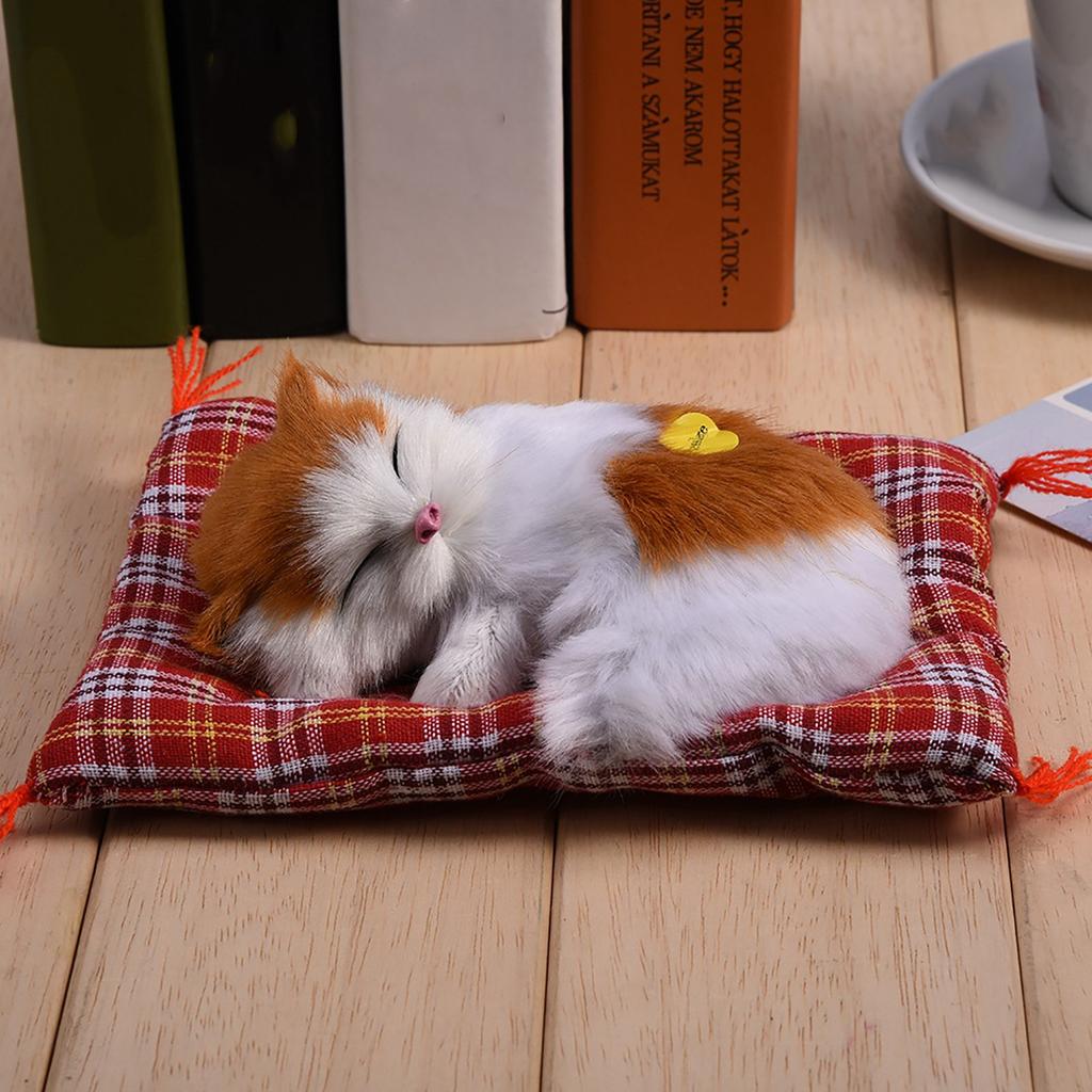 Sleeping Kid SimulationCatPlush Sound Toy Stuffed Doll Home Decoration (Yellow + White)