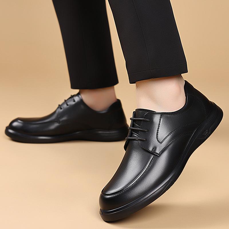 Male Business Formal Wear Casual Shoe Men Breathable Lace Up Leather Shoes Black Soft Leather Soft Bottom Spring Best Man Homme