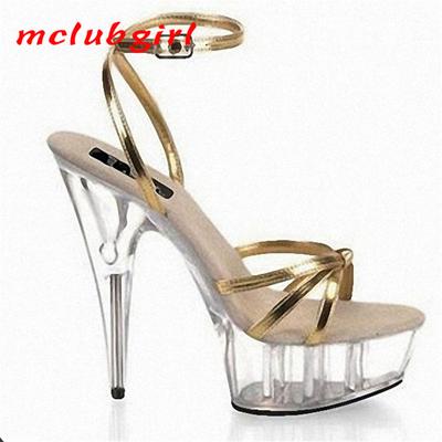 Mclubgirl Damen Sandalen High Heels Dünne Absätze Nachtclub Models Catwalk Tanzschuhe 15cm Absatz 5cm Plateau YKC