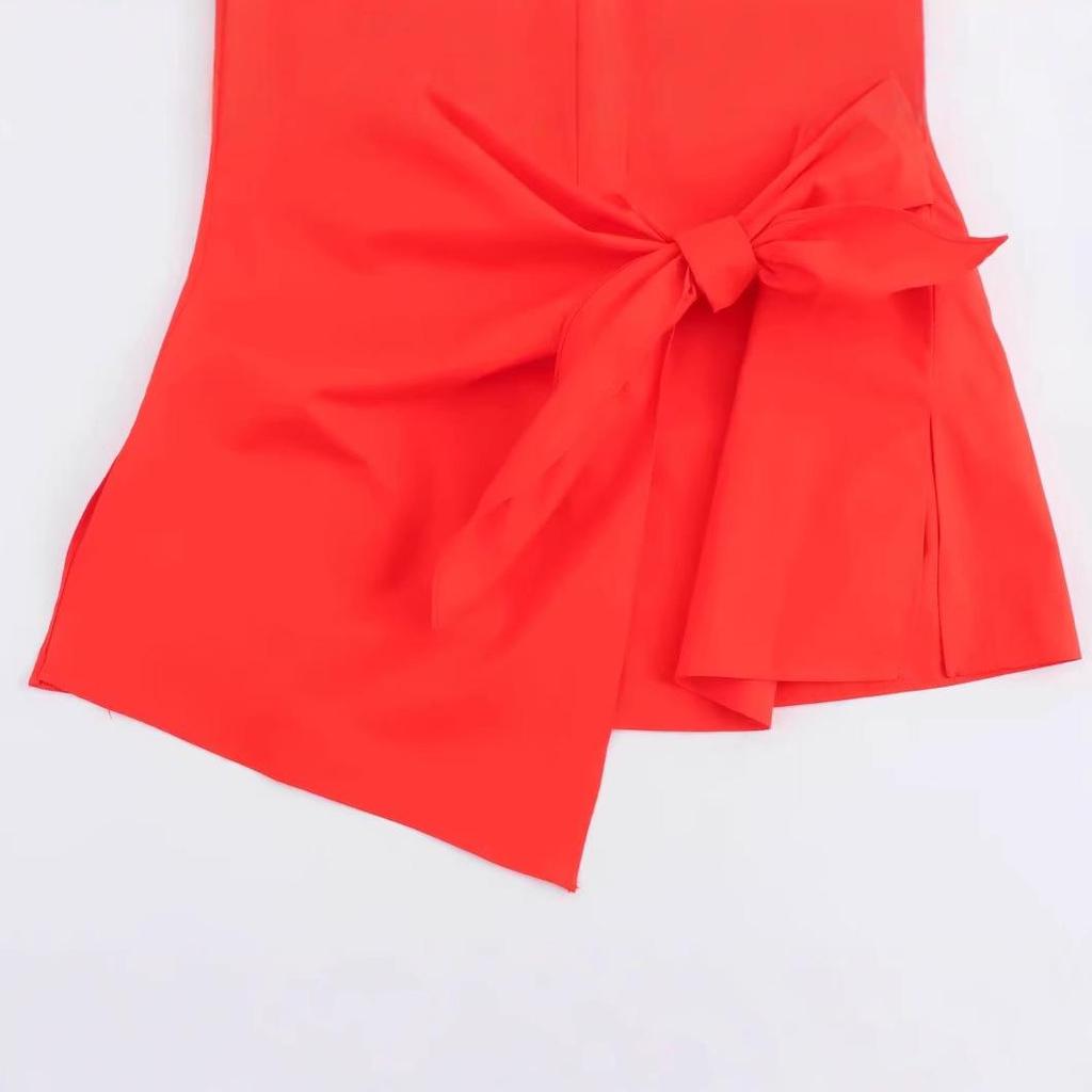 2025 Spring Women's European and American Fashion Bow Short Sleeve Poplin Shirt