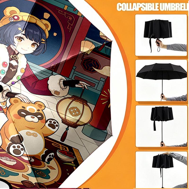 Custom Name Personalized Genshin Impact Print Umbrella, Auto Open Close, 8‑Rib Sturdy Frame, Commute Camping Hiking Use, Birthday Gift