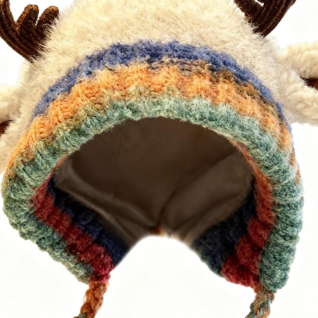 Christmas Antler Hat Windproof Knit Beanie Reindeer Warm Hat for Women Girls Teens Children Travel Holiday Outdoor