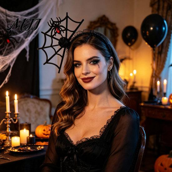 Gift for Halloween Party Spider Web Headband, Black Lace Spiderweb Hair Hoop, Cosplay Trick or Treat Photo Props Costume Accessory, Prop Adults & Kids