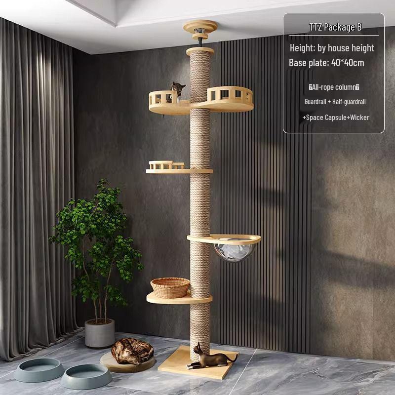 Space-Saving Solid Wood Cat Tree Tower: Climbing Frame, Bed, and Jumping Platform for Small Apartments