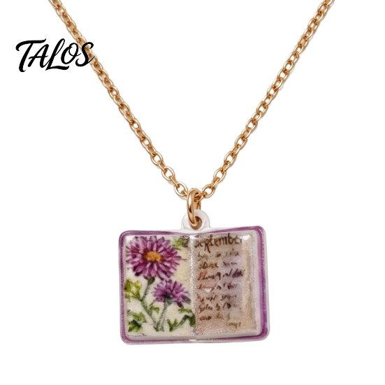 Talos Women Birth Flower Necklace, Floral Book Pendant January To December Month Gift for Wife Girlfriend