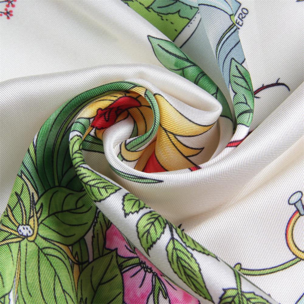 90CM Silk Scarf Women Flowers Print Square Scarves Head Echarpes Silk Foulards Femme Wraps Beach Shawl Bandana Lady Hijabs