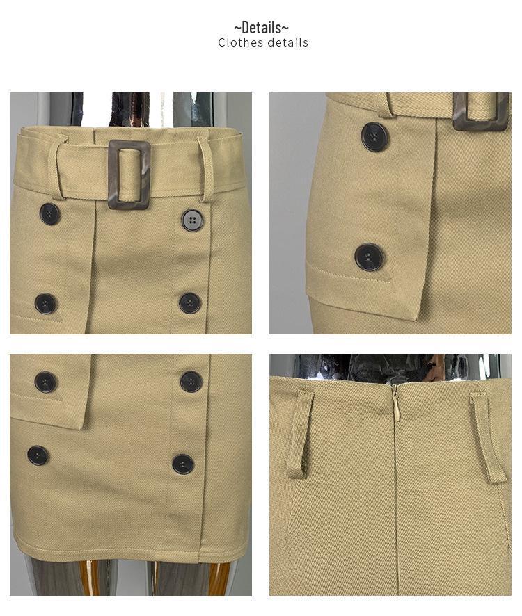 Korean Dongdaemun High-Waisted Belted Double-Breasted Slimming Skirt for Women