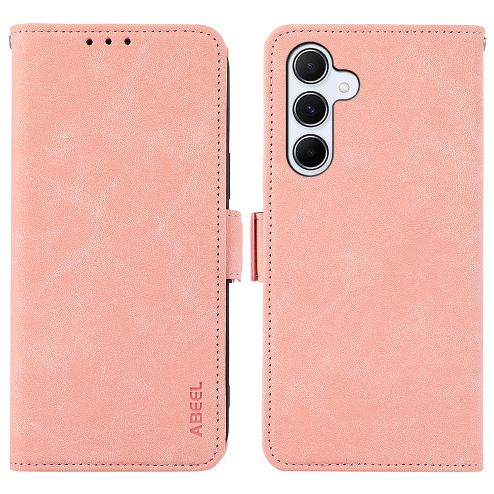 

ABEEL For Samsung Galaxy A24 4G (162.1 x 77.6 x 8.3mm) PU Leather Case RFID Blocking Phone Stand Protective Shell Pink
