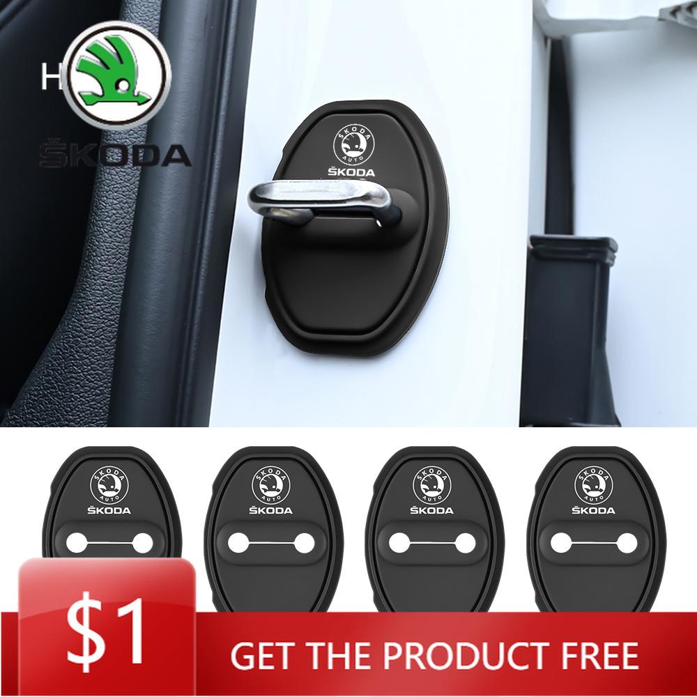 Car Sticker 4Pcs Car Styling Car Door Lock Cover Protective Decoration Sticker For Skoda Octavia Fabia Kamiq Kapoq Rapid SCALA S NL6