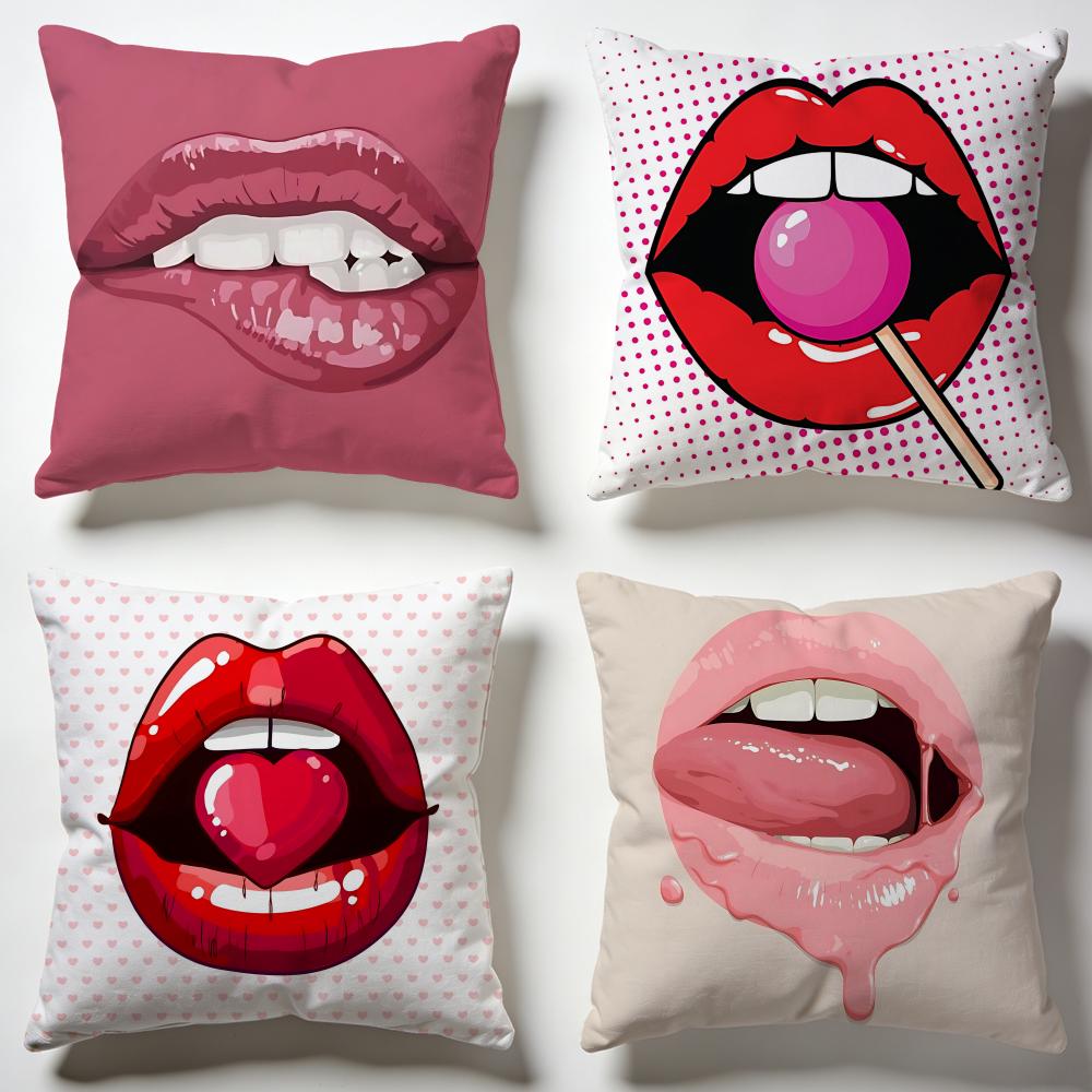 Classic Red Lips Cushion Cover Soft Pillow Cases for Home Bedroom Living Room Sofa