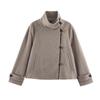 2026 Womens Street Fashion Long Sleeve Turtleneck Solid Color Double-Breasted Jacket W05