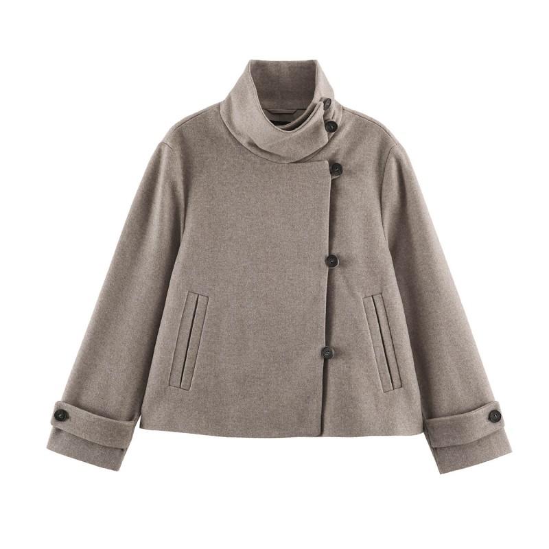 2026 Womens Street Fashion Long Sleeve Turtleneck Solid Color Double-Breasted Jacket W05