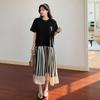 In-Stock 2025 Summer Plus Size Striped Color Block Ruched Skirt Dress