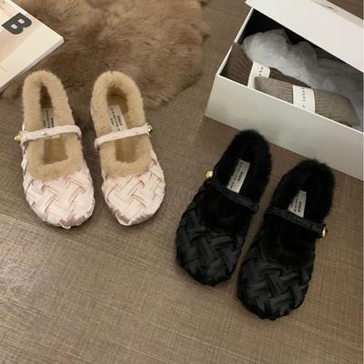 2025 New Autumn and Winter Thick-soled Round Head Plush Word with Doudou Soft-soled Women's Single Shoes, Evening Breeze with Skirt