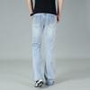 Men's Mid-Rise Flared Jeans Men's Slim Fit Casual Denim Trousers Light Blue Jeans