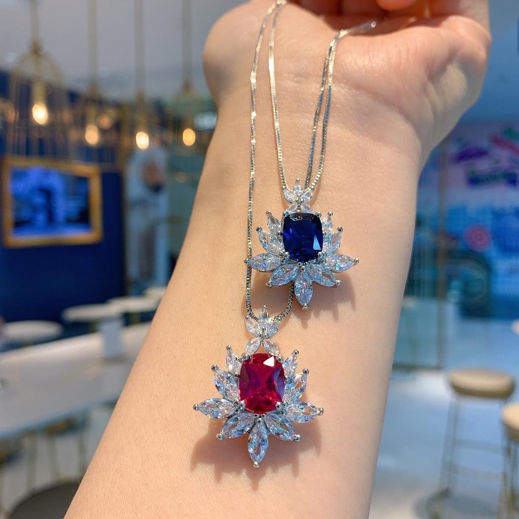 Jewelry Colored Treasure Popular Red Corundum Imitation Gemstone Retro Pendant Temperament Collarbone Chain