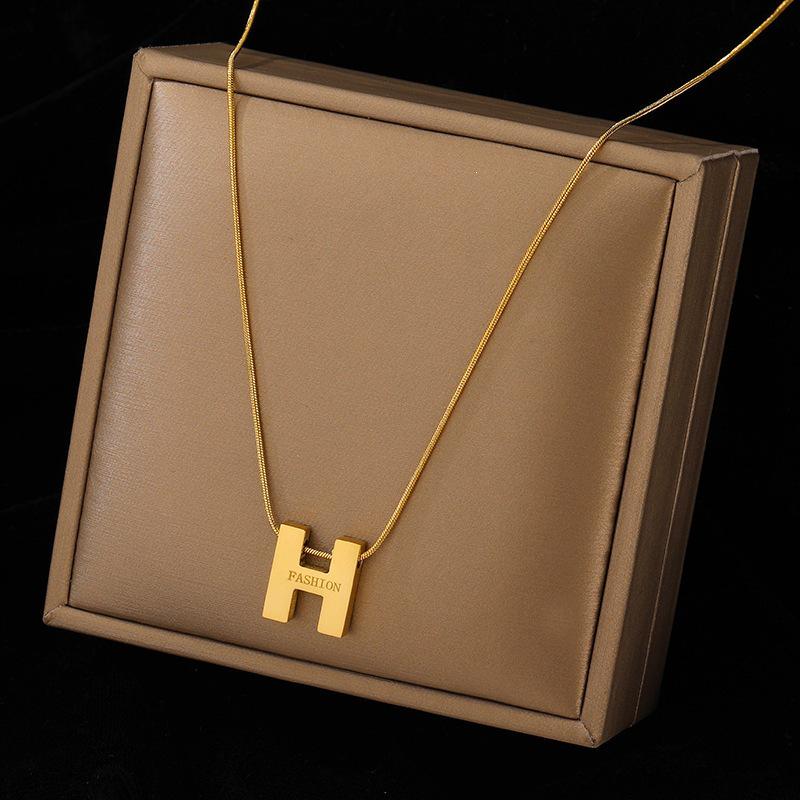2026 Trendy Letter H Titanium Steel Clavicle Necklace - Non-Fading, Simple Luxury for Women