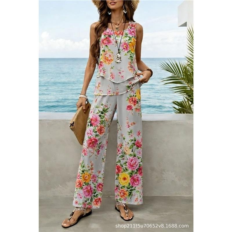 Bohemian women's sleeveless suit is suitable for daily wear, vacation sleeveless suit, spot solid color premium