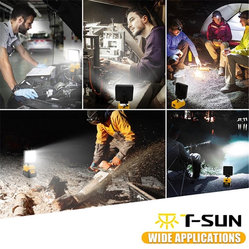 2Pcs Cordless Emergency Camping Job Site Spotlight Cordless LED Work Light with Type C USB Port High Brightness