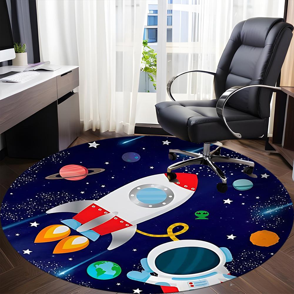 1pc Rocket Ship Carpet for Office Non-Slip, Round Carpet, Soft & Comfortable, Carpet for Office, Round Floor Mat yy251225129
