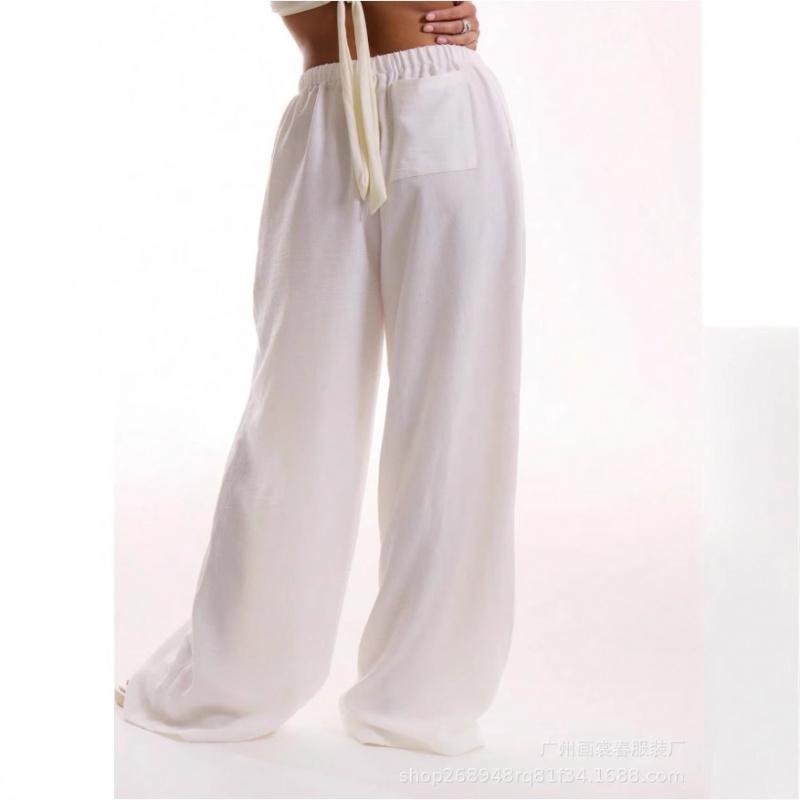 Drawstring Loose Solid Color High-Waisted Wide-Leg Pants Casual Pants 2026 Spring Women's Fashion