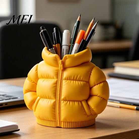 Pen Holder Puffer Jacket Shaped Cup, 3D Printed Desk Organizer, Creative And Pencil Coat for Makeup Brushes, Home Office Decor Classroom Organizer