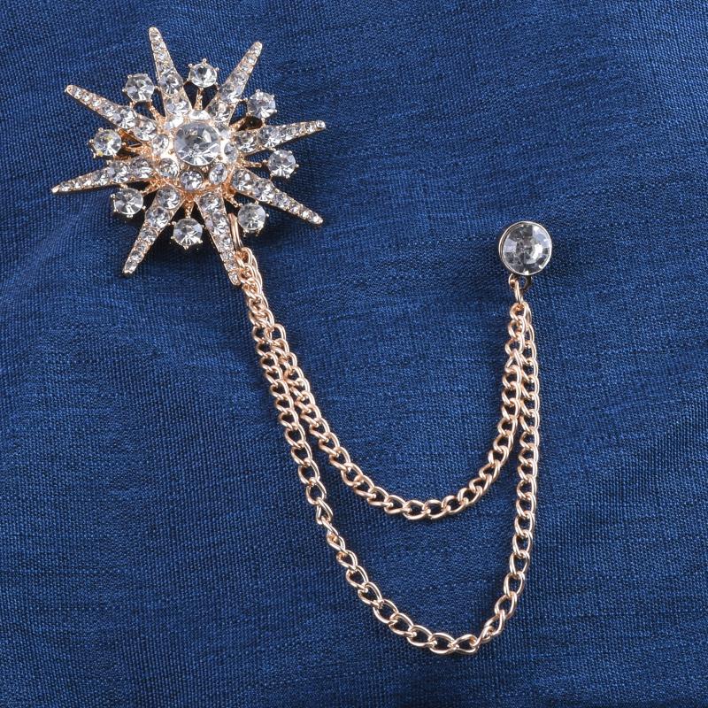 Crystal Rhinestone Star Brooch Lapel Pin Suit Shirt Badge Tassel Chain Corsage For Men Women Jewelry Clothing Accessories