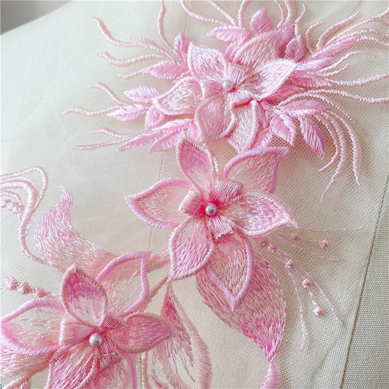 1Pc Flower Pearl Embroidery Applique Patch Sew On Hat Clothes For DIY Lace Fabric 47*16CM