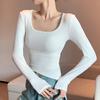 U-neck Sweater Solid Color Slim Knitted Sweater T-shirt Long-sleeved Top Low-neck Inner Layer Slim Pullover Women's Clothing