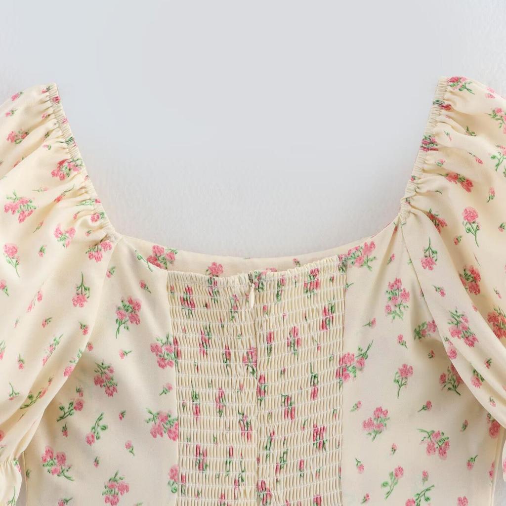 Women's Floral Print Short Sleeve Dress - Spring 2025 European & American Style