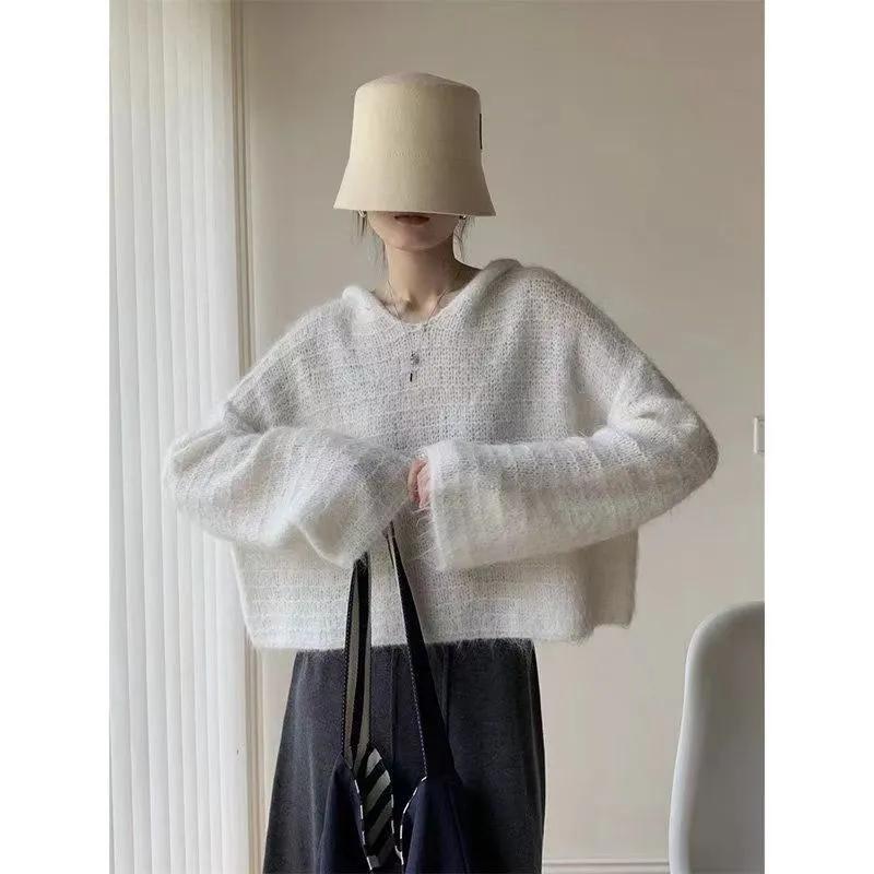Elegant Fransk Myk Hettegenser Løs Genser Dame Høst Vinter Genser Strikket Genser Topp