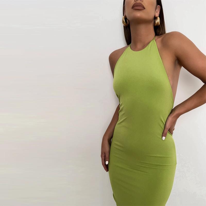 Women Summer Holiday Club Party Sleeveless Backless Elegant Ruched Halter Draped Maxi Dress